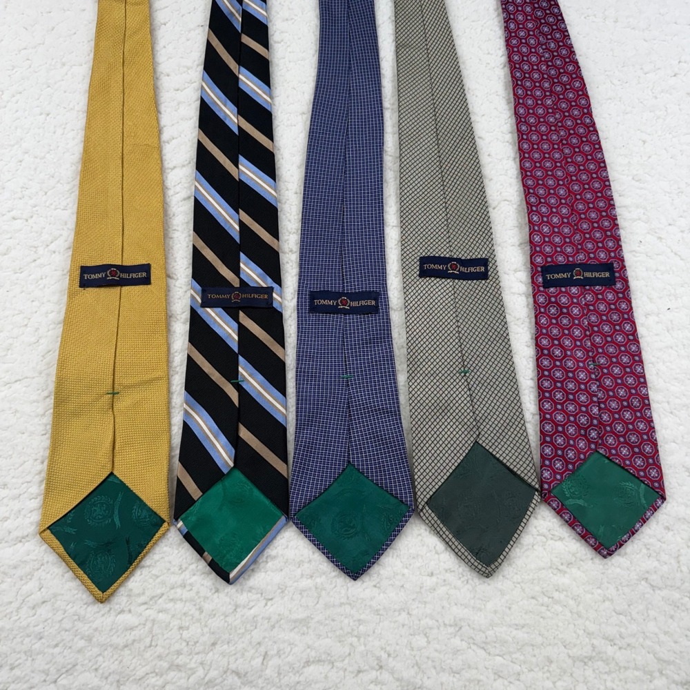 Tommy Hilfiger Mens Silk Tie Lot of 5 Striped Geometric Medallion Check Patterns - Picture 3 of 10